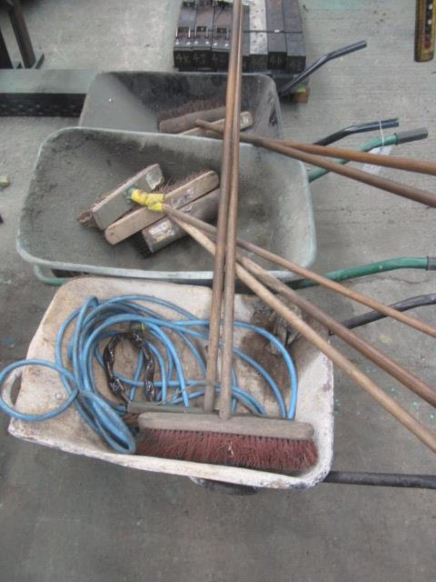 Three wheelbarrows and assorted yard brushes - Image 2 of 3