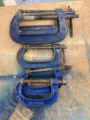 Six various G clamps as lotted