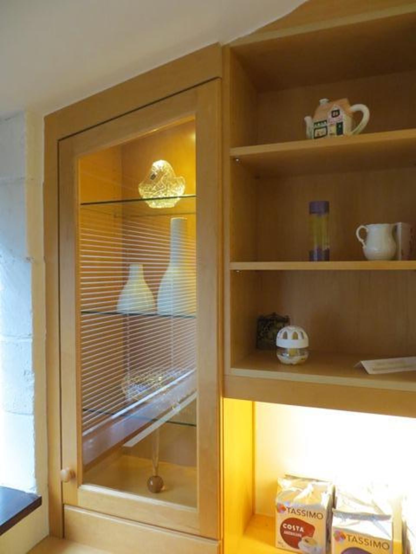 Bespoke solid wood maple with angled base drawers and cupboard with units to angled ceiling above in - Image 2 of 6