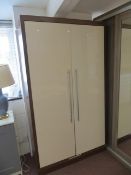 Bespoke 2-door wardrobe 1050mm wide, cream gloss and dark walnut