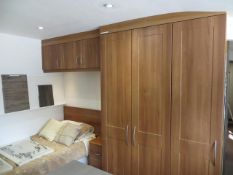 Bespoke wardrobe with 3-doors, bridge over single bed with single bed headboard, beside unit, 3-door