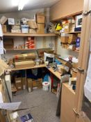 Contents of room to include a large quantity of various screws and cabinet making fittings, glass in