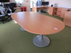 Light oak veneer twin pedestal boat shaped meeting room table 2.4m x 1.2m