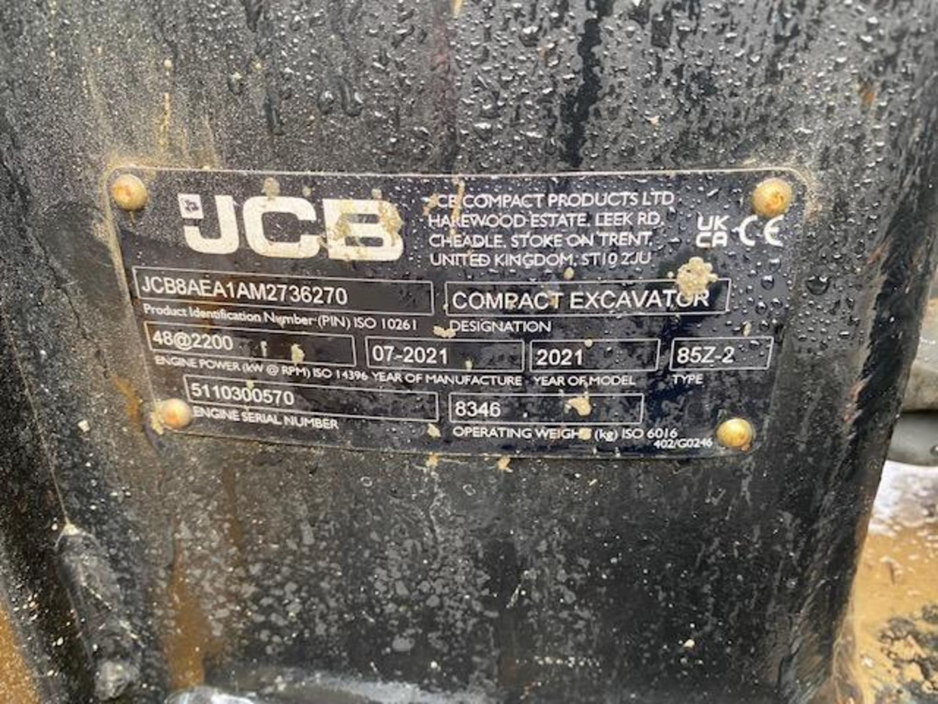 JCB 85Z-2 8T 8 ton excavator (E36) (2021) - Image 7 of 12