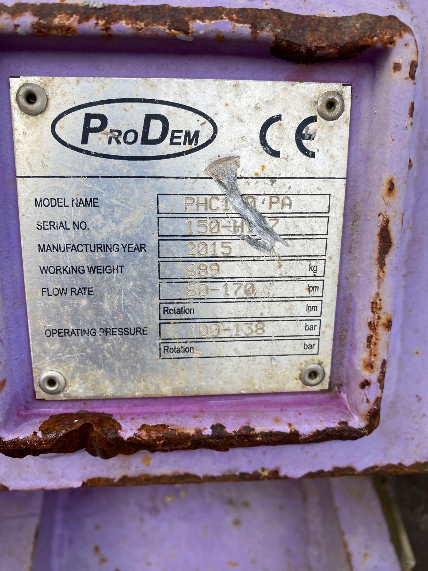 Pro Dem PHC150 excavator whacker plate date of manufacture 2015 - Image 2 of 4