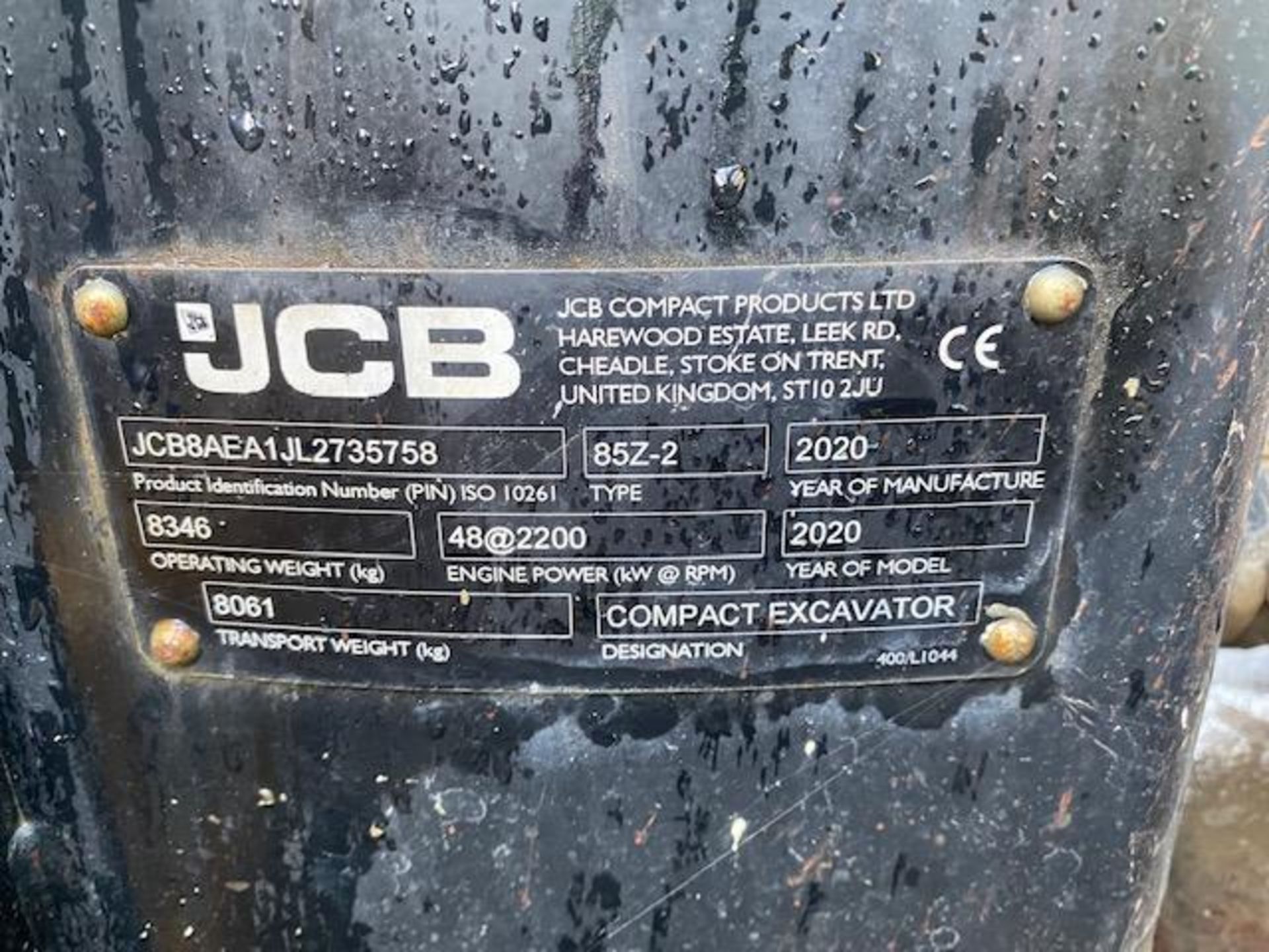 JCB 85Z-2 8T 8 ton excavator (E25) (2020) - Image 10 of 12