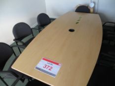 light oak veneer boat shaped meeting table 2400 mm x 1200 mm complete with eight steel framed elbow