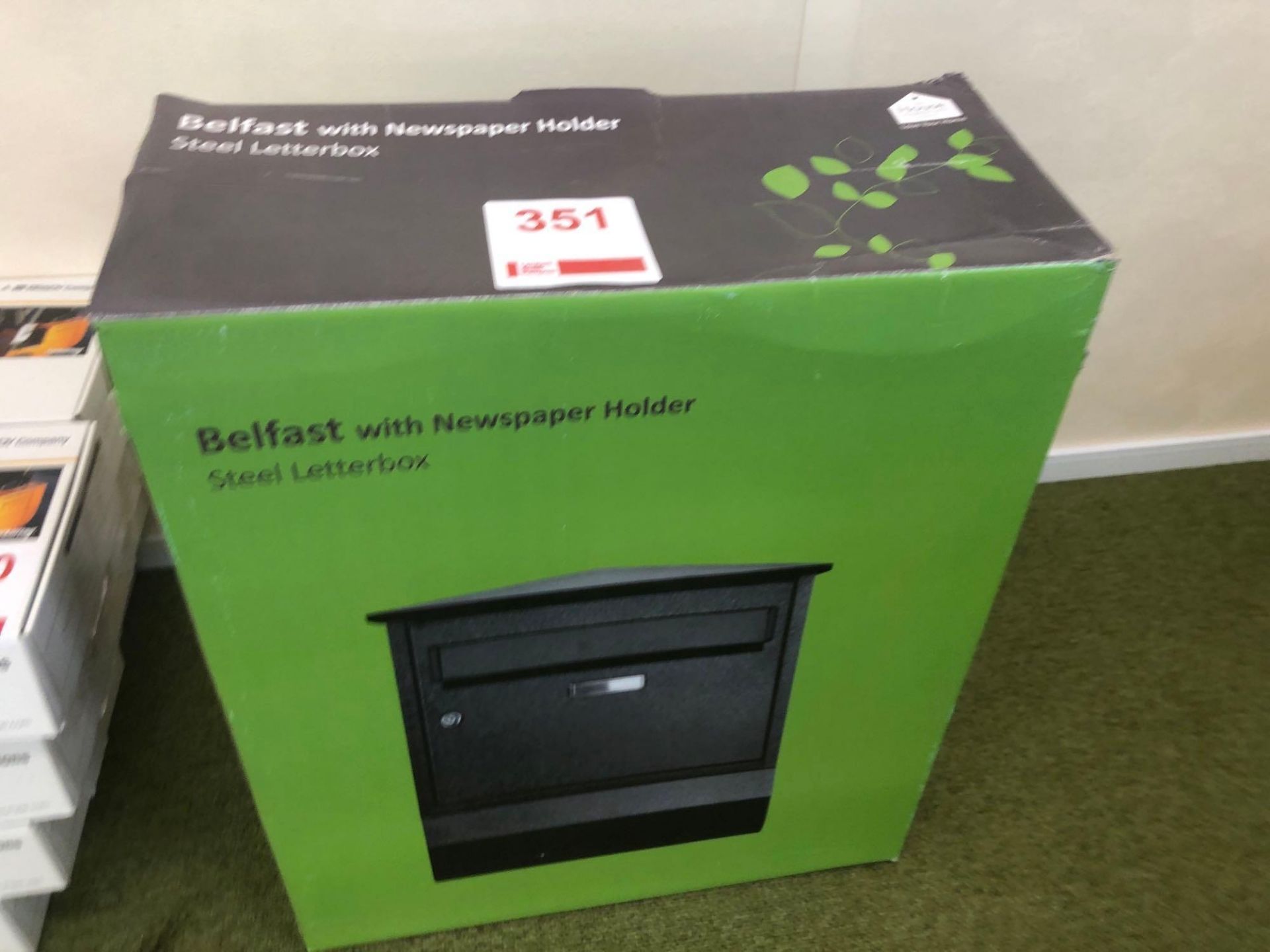 Belfast with newspaper holder steel letterbox boxed and unused