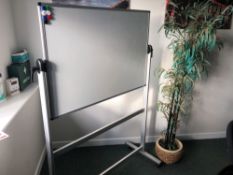 Viz Pro Mobile dry wipe board 1100 mm x 770 mm and an artificial potted plant and container.