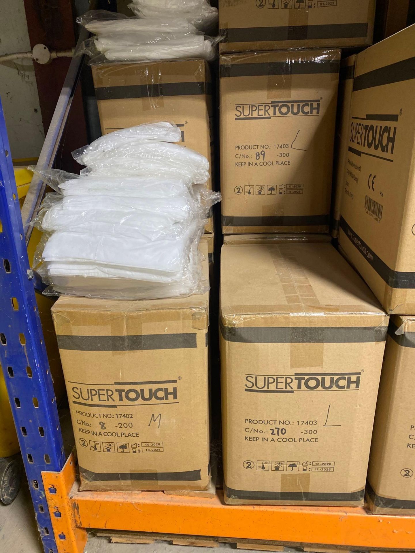 Approximately 30 boxes of unused super touch coveralls type 5–6, size is medium large and extra larg - Image 2 of 6