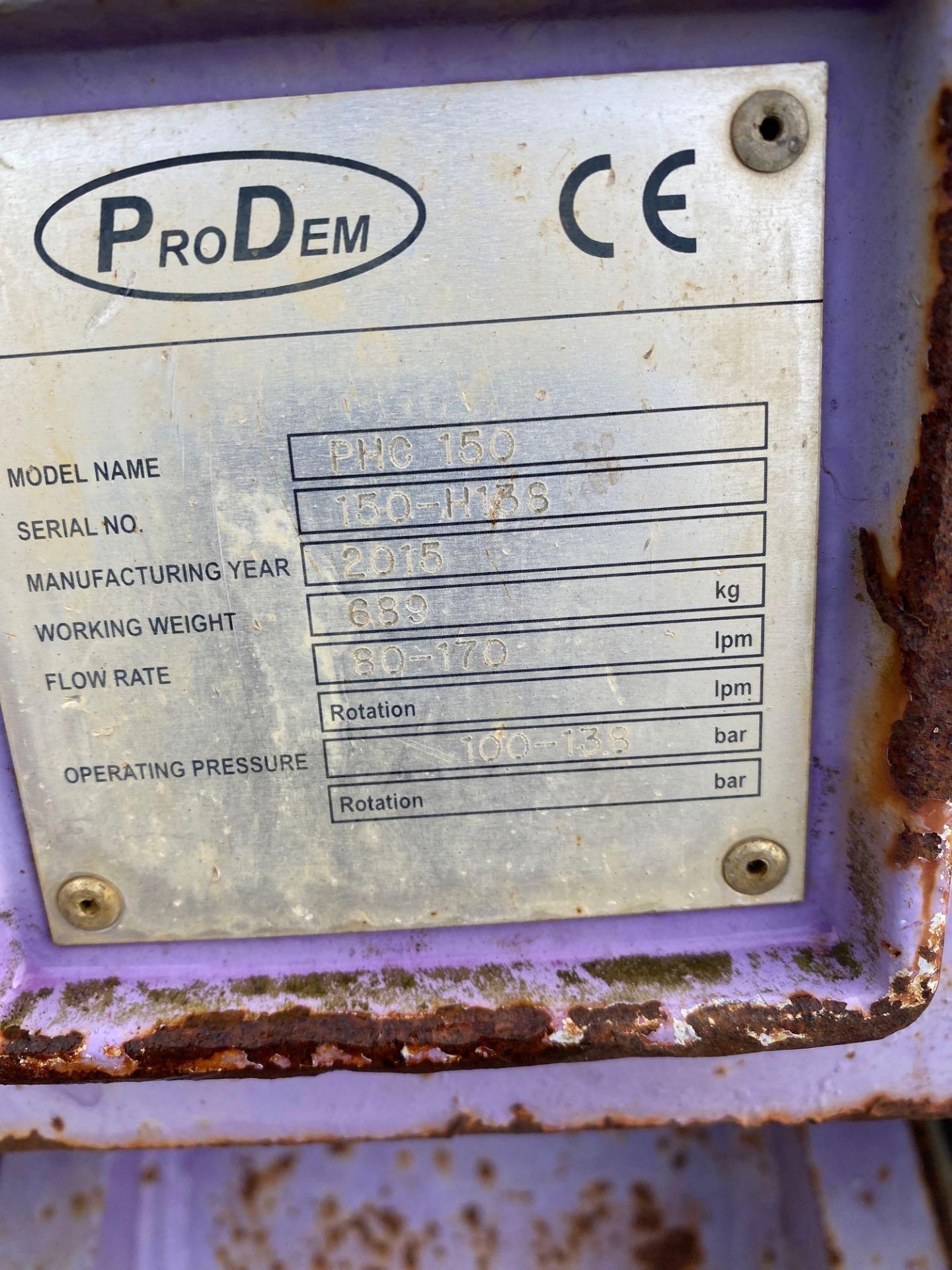 Pro Dem PHC150 excavator whacker plate date of manufacture 2015 - Image 4 of 6