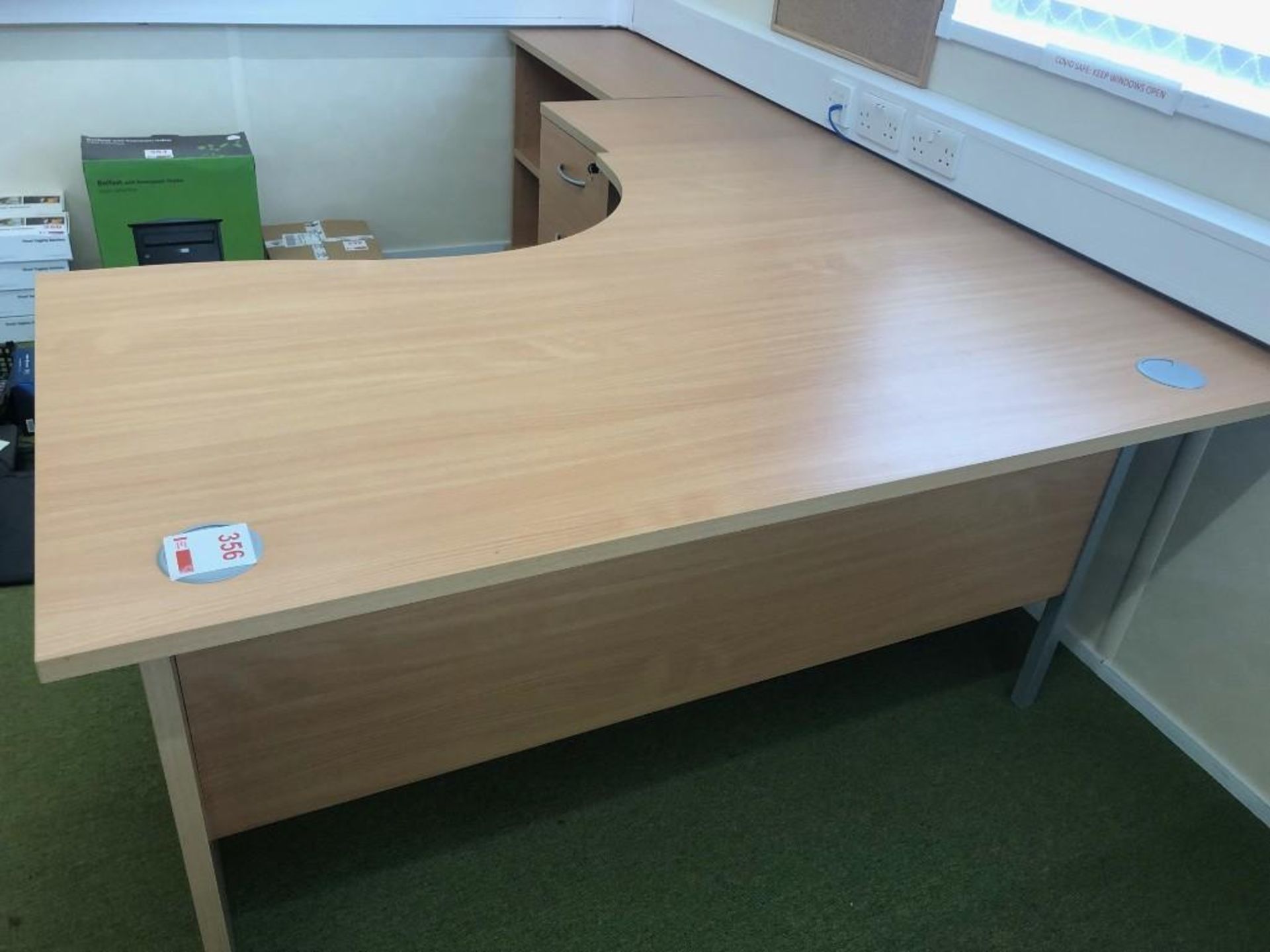 Light oak veneer wavefront workstation c/w desk high pedestal desk high bookcase - Image 3 of 4