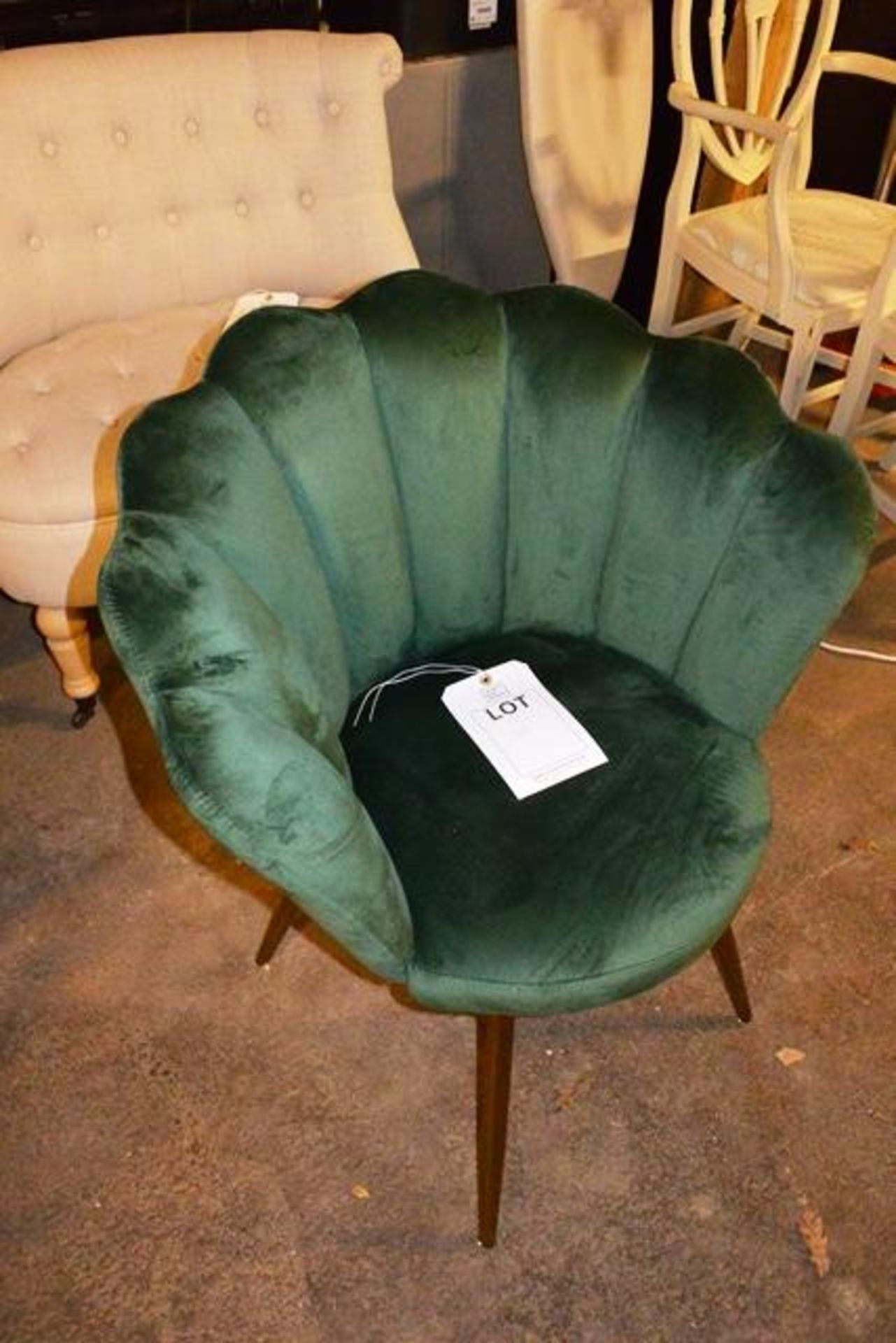 Green cloth upholstered armchair ** Located: Stoneford Farm, Steamalong Road, Isle Abbotts, Nr