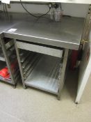 Stainless Steel preparation table with multi shelf tray rack, 790mm x 690mm x 860mm **Located: Puddy