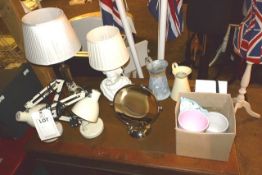 Contents of table top, to include various lamps, jugs, mirrors, etc. ** Located: Stoneford Farm,