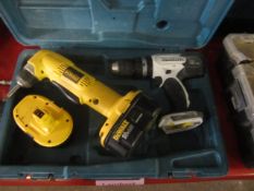 Dewalt DW960 18v cordless angle drill with 2 x batteries, no charger and Makita DHP435 cordless