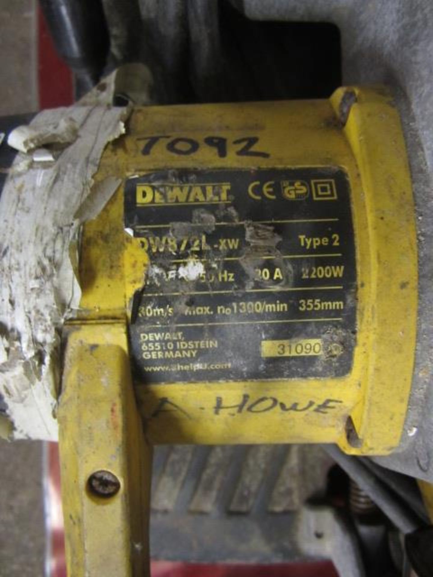 Dewalt DW872L cut off saw, serial number: 31090, 100v - working condition unknown ** Located: - Image 3 of 3