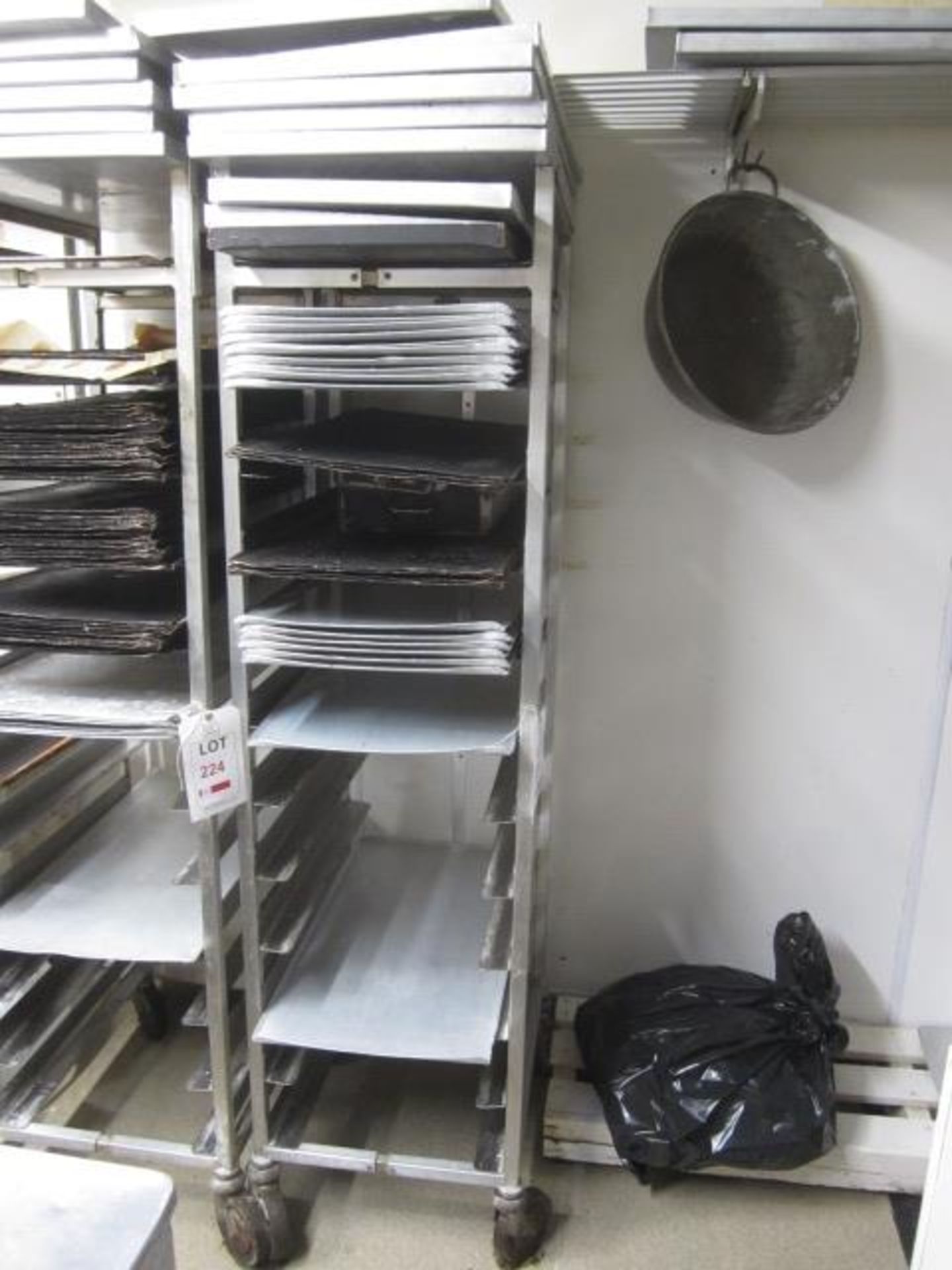 Stainless Steel mobile multi tray rack, 460mm x 600mm x 1800mm to include various baking trays ** - Image 2 of 2