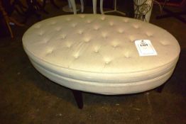 Cream cloth upholstered oval bench seat ** Located: Stoneford Farm, Steamalong Road, Isle Abbotts,