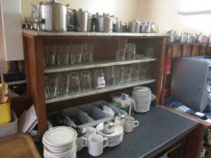 Quantity of assorted crockery, glassware, teapots, trays, condiments, cutlery etc., as lotted **