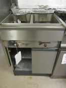 Unbadged Stainless Steel twin basket deep fat fryer, 600mm x 600mm x 900mm - out of commission,