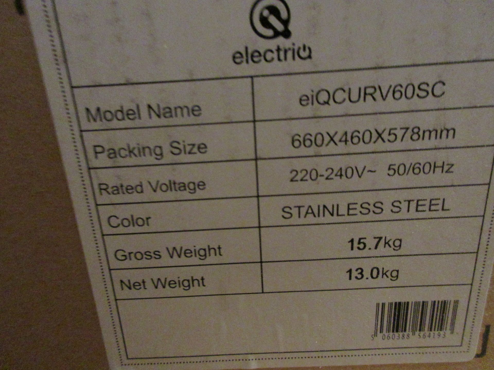 Electriq glass curved cooker hood, model IEQCURV60SC - working condition unknown - Image 4 of 6