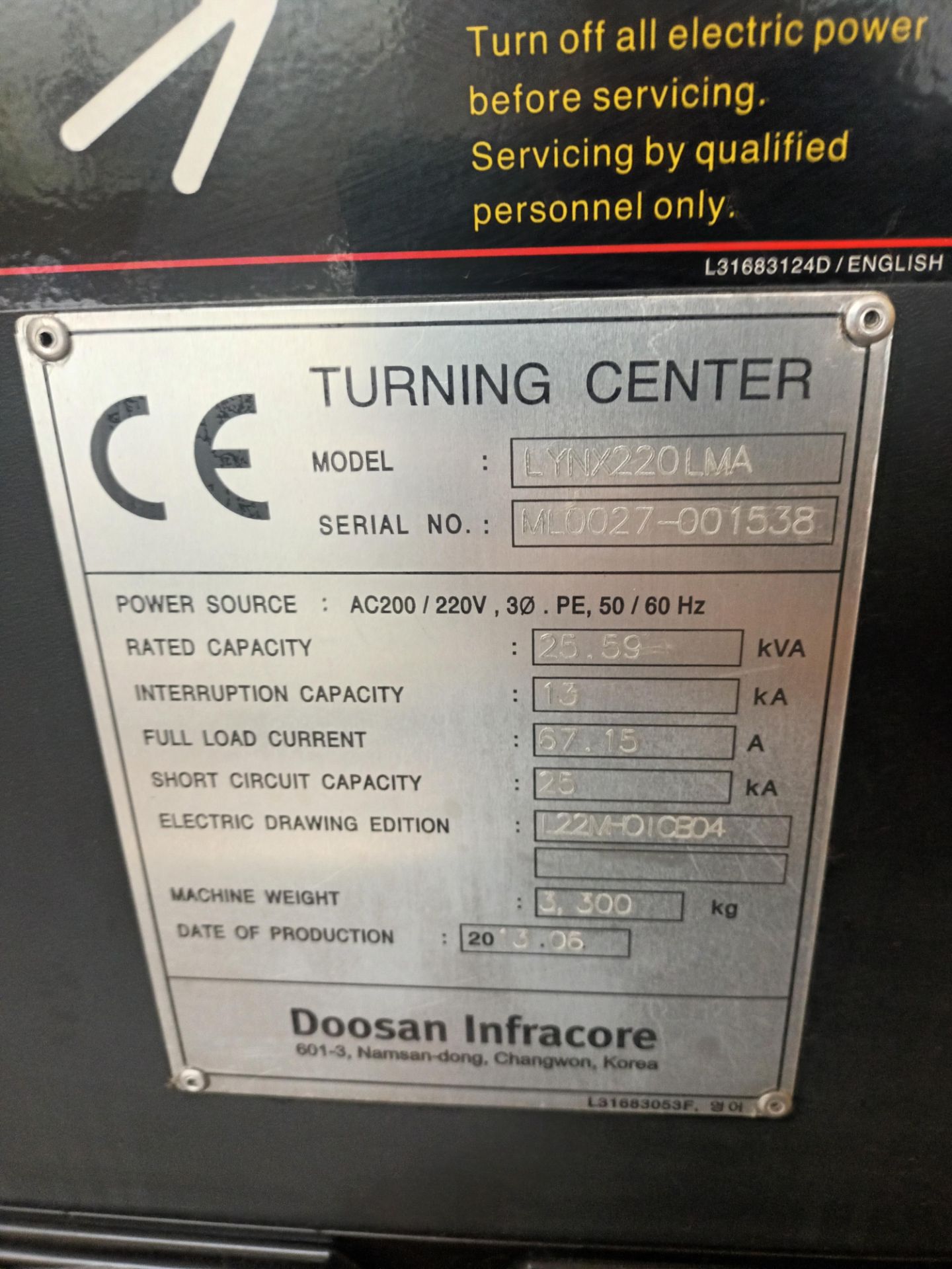 Dooson Lynx 220LMA CNC lathe (2013) Serial No. ML0027-001538 - Image 4 of 9