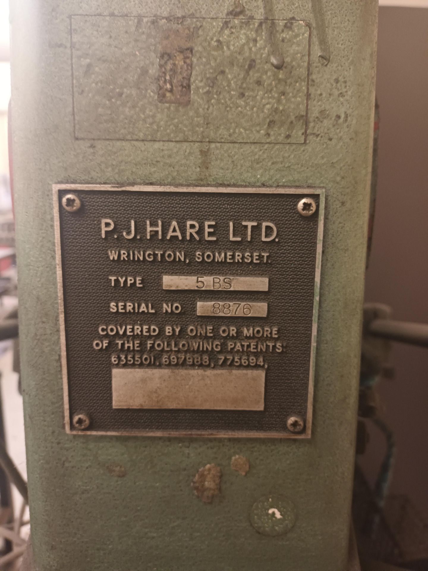 PJ Hare 5BS press machine on steel welded table (Not in working order) - Image 2 of 3