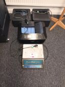 Two Brother HL2250DN printers, Cannon Pixma printer and set of weighing scales