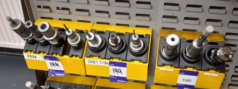 9 x Various BT30 CNC tool holders, with various tools, to yellow holder (rack not included)