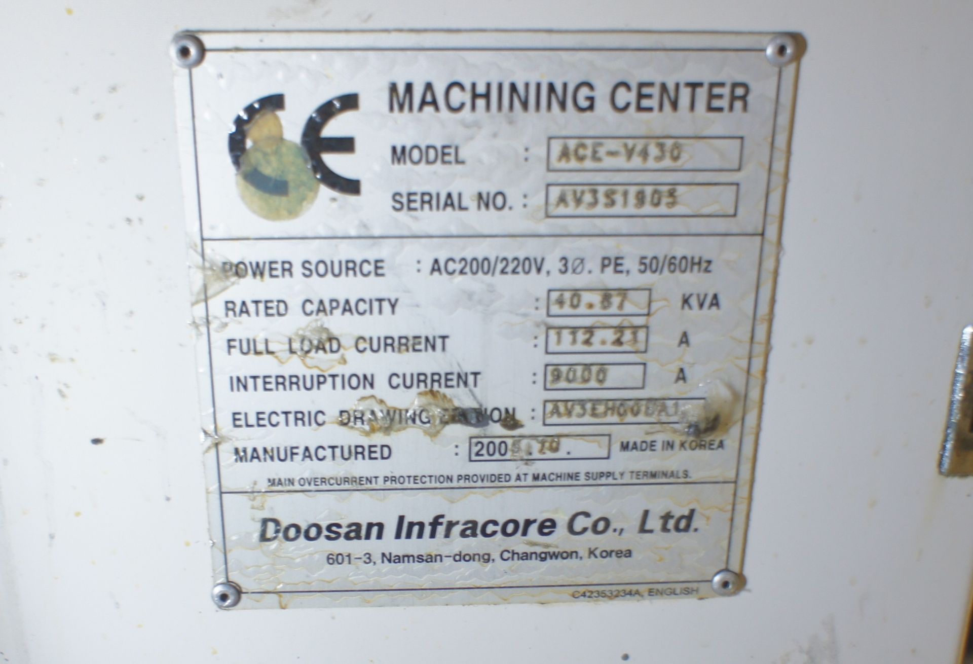 Doosan Ace V430 Vertical Machining Centre - Image 6 of 9
