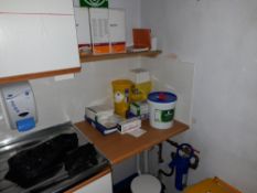 Contents of first aid room, to include bed, waste bin, first aid sundries, trolley