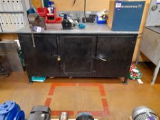 Steel fabricated three door engineers work bench (Approximately 1730 x 820), with Record No23 vice (