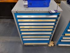 Multi-drawer tool cabinet and contents, to include clamping bolts, o-rings, cutters etc