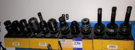 12 x Various BT40 extension CNC tool holders, to yellow holder (rack not included)