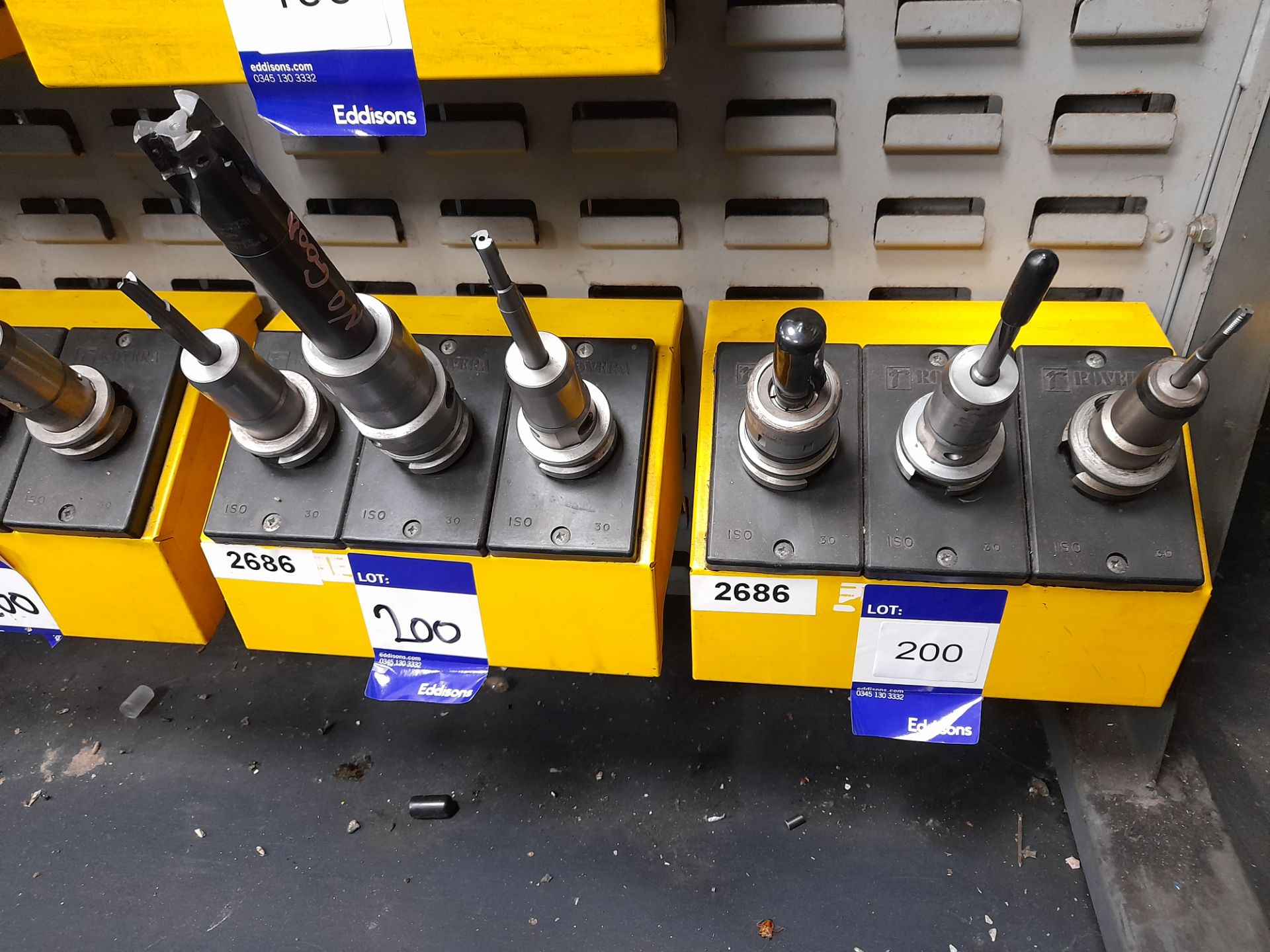 12 x Various BT30 CNC tool holders, with various tools, to yellow holder (rack not included) - Image 2 of 3