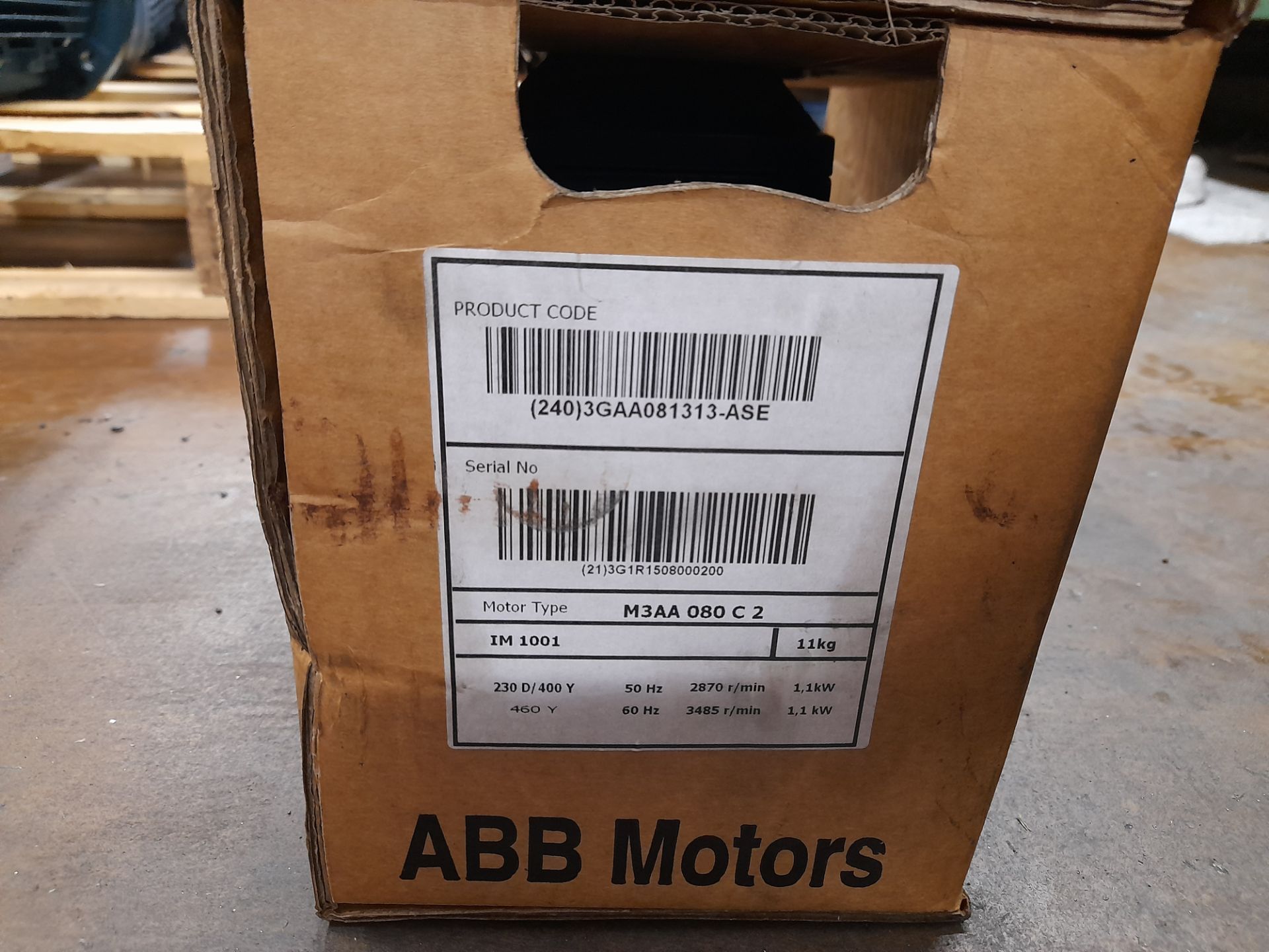 2 x ABB M2AA 080C2 electric motors, with 1 x ABB M3AA 080C2 electric motor (Boxed / unused) - Image 7 of 7