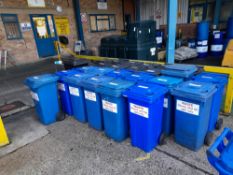 Approximately 10 x grey wheelie bins, and 12 x blue wheelie bins, to yard
