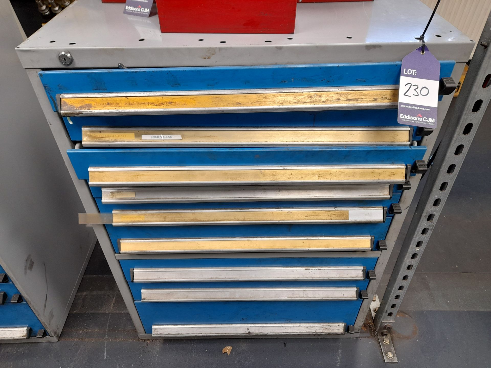 Multi-drawer tool cabinet and contents, to include collets, cutters etc
