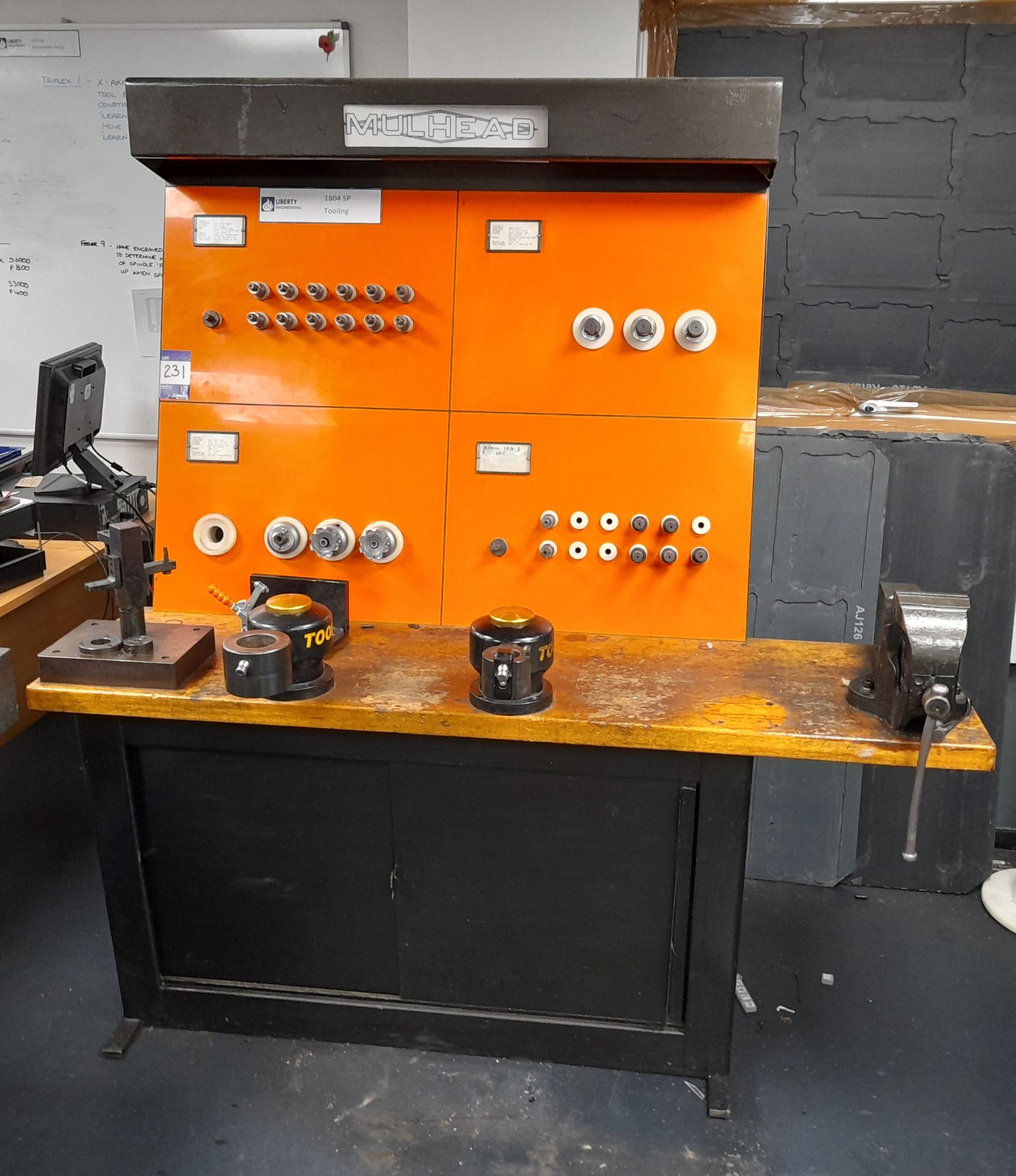 Mulhead CNC tool change station comprising Record N23 vice, 2 x Toolfix clamping stations, 2 x vario