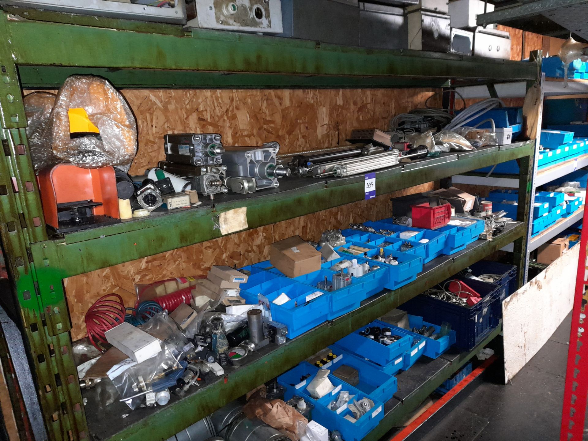 Contents to bay of shelving, to include CNC components, gauges, coolant fans, valves, etc