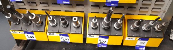 12 x Various BT30 CNC tool holders, with various tools, to yellow holder (rack not included)