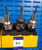 3 x Various BT40 extension CNC tool holders, to yellow holder (rack not included)