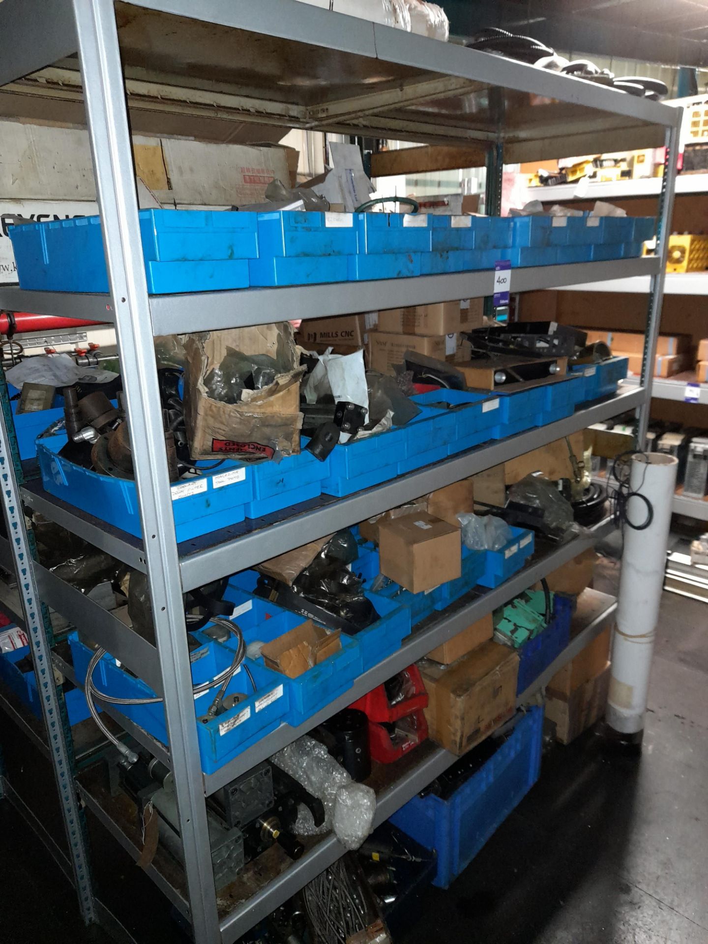 Contents to bay of shelving, to include various CNC mechanical and electrical components