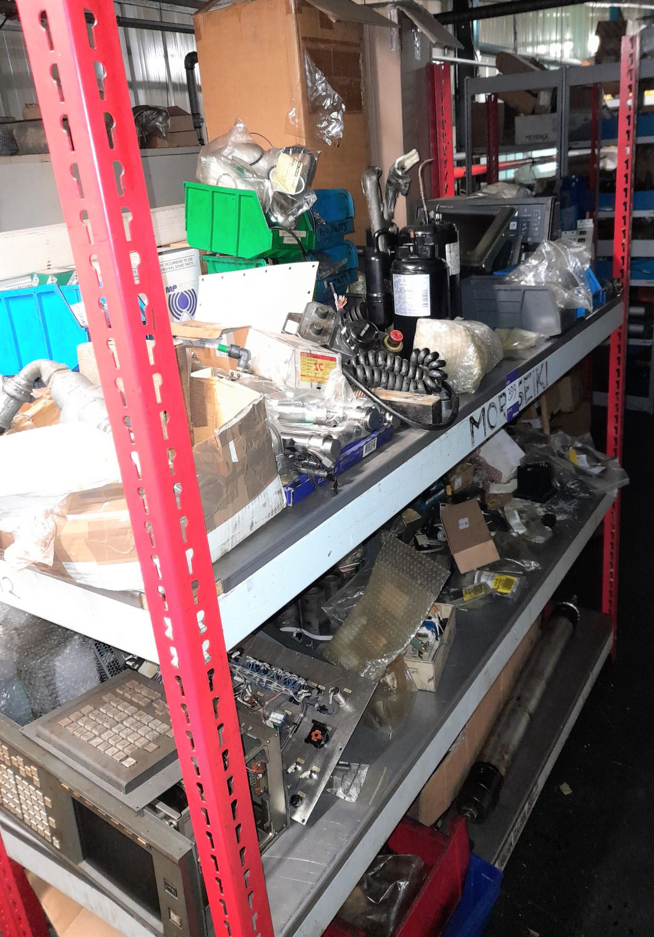 Contents to bay of shelving, to include various CNC mechanical and electrical components