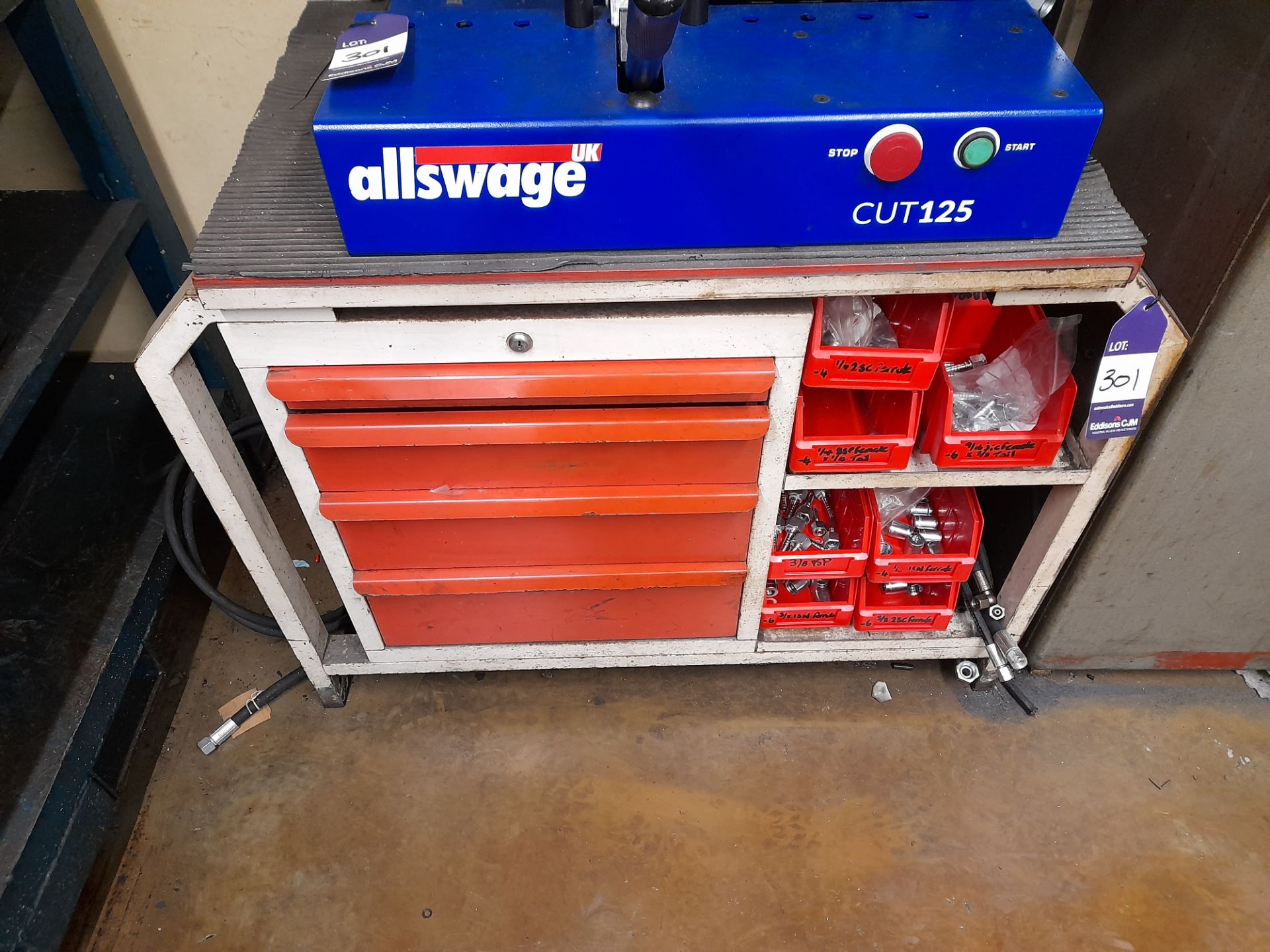 Allswage UK Cut125 hydraulic pipe cutter, various pipework to wall, and cabinet and fittings - Image 5 of 6