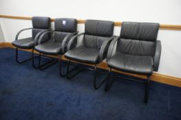 3 x Leather Effect Steel Framed Meeting Chairs