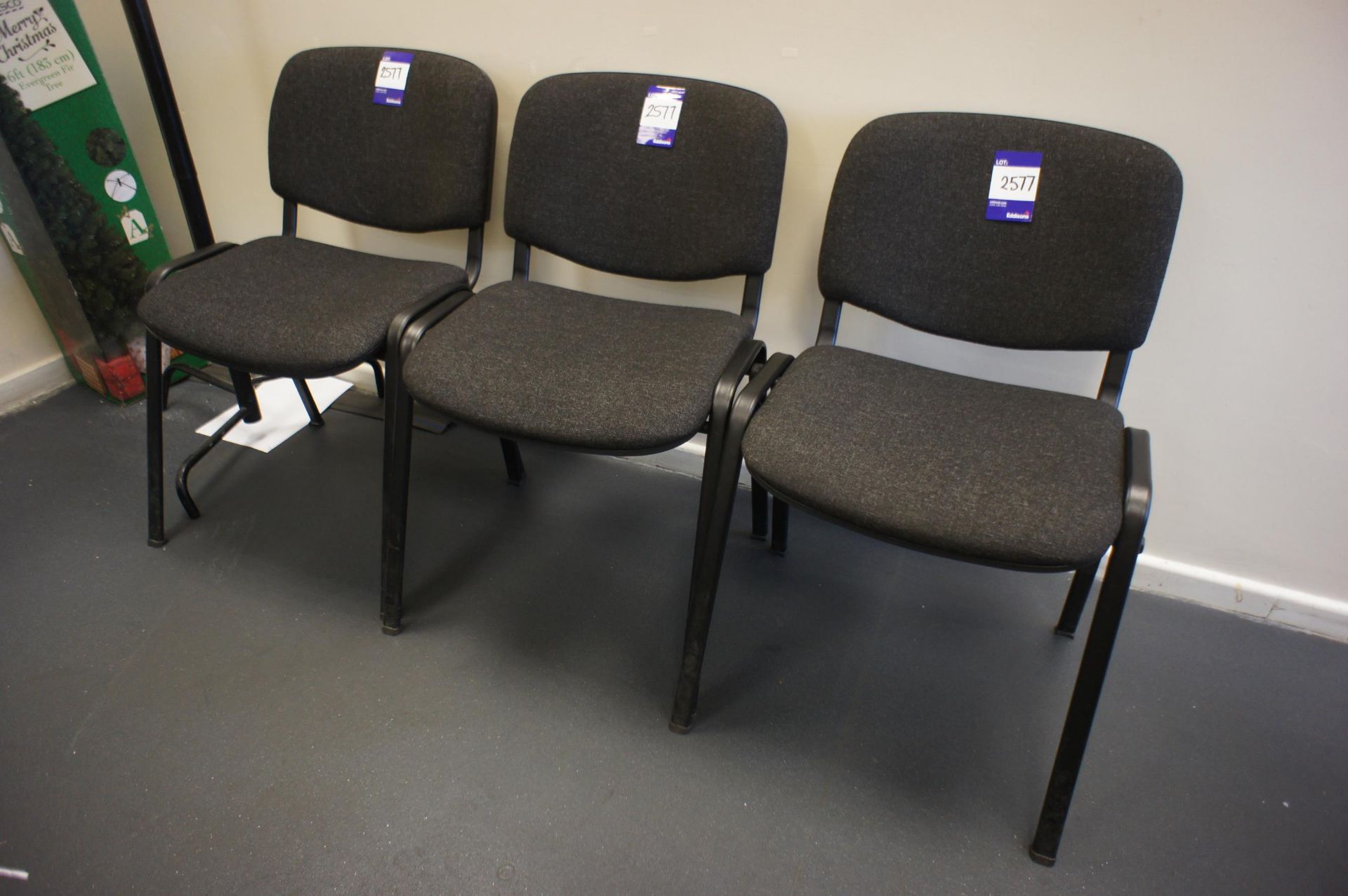 3 x Upholstered Office Meeting Chairs and Metal Coat Stand - Image 2 of 3