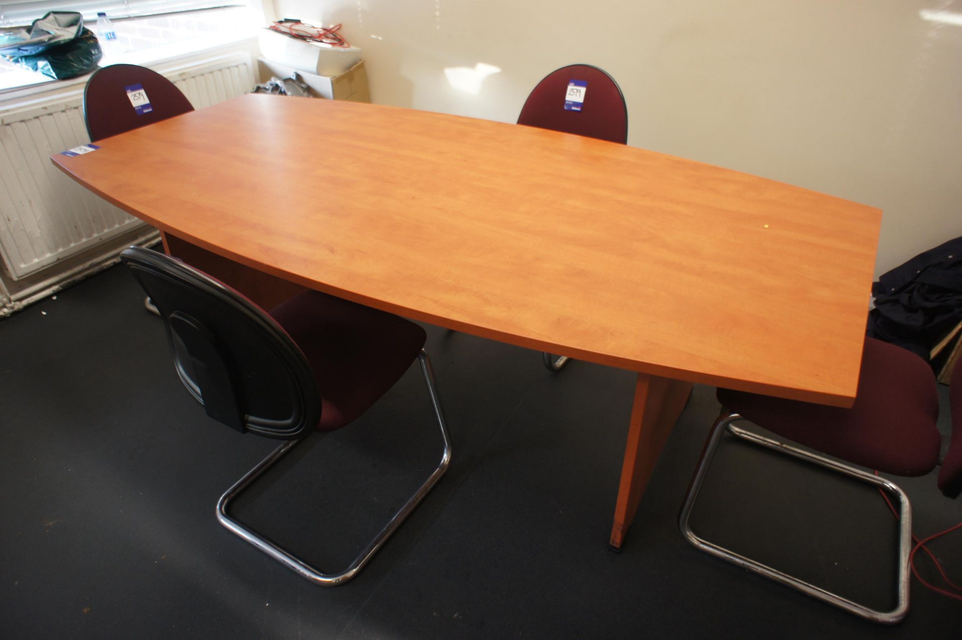Cherry Effect Shaped Meeting Room Table 2200 x 1100 with 4 Upholstered Chairs - Image 2 of 3