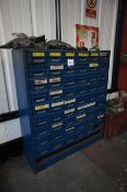 53 Compartment Metal Storage unit with Contents inc Saddles, Clips, Pliers etc